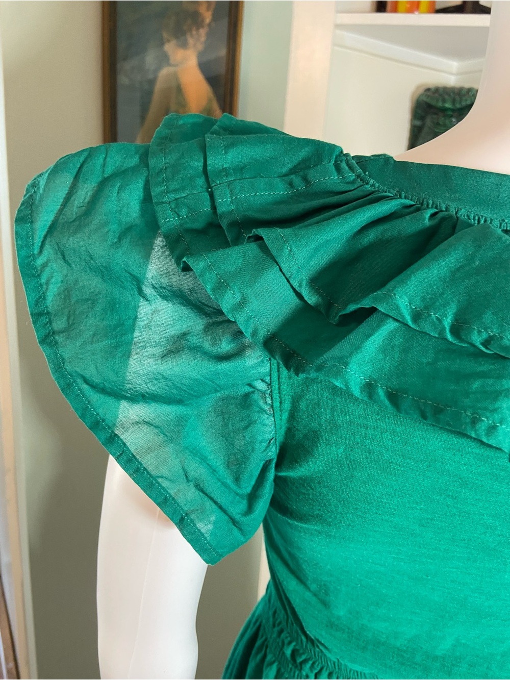 Nation LTD Aria Emerald Green Ruffle V-Neck Midi Dress XSmall XS - Picture 13 of 16